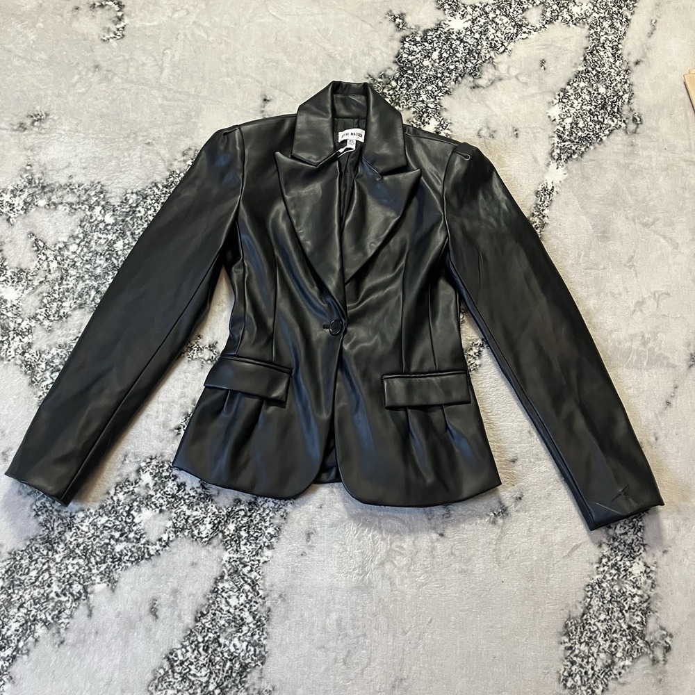 Steve Madden Jacket‎ Womens Size XS Black Faux Leather Cinched Single Breast
